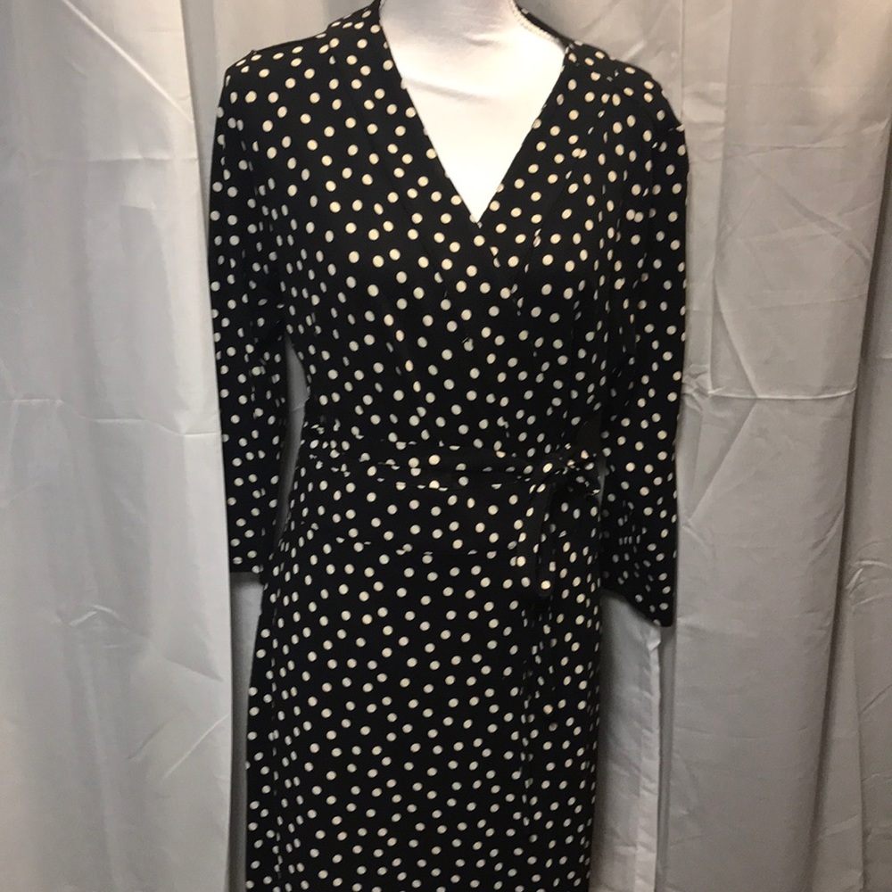 Ann Taylor black/white polka dot wrap dress 12